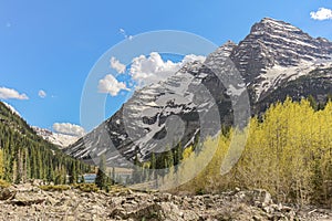 Maroon Bells seen from Crater Lake Trail, Colorado