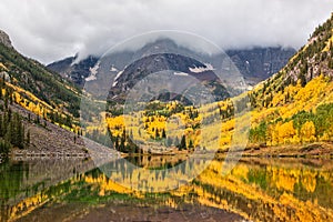 Maroon Bells Stormy Autumn Reflection