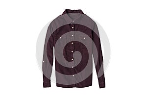 Maroon corduroy shirt flat lay. Fashion concept. Isolate on white background