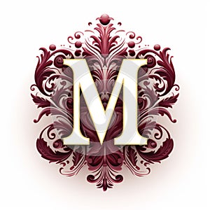 Maroon Floral Letter M Logo Vector Illustration