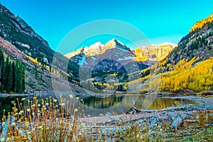 Maroon Lake in Apsen, Colorado during sunrise