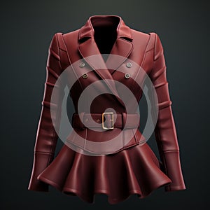 Maroon Leather Jacket: Hyper Realistic 3d Fashion With Detailed Design