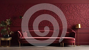 Maroon Opulence: A Luxurious Wall Design Enveloped by a Deep Maroon Background, Adding a Touch of Opulence to the Space - AI Gener