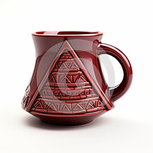 Maroon Pyramid Coffee Mug - Dark Red, High Detail, Quito School Style photo