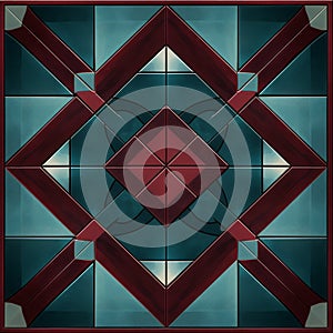Maroon And Teal Geometric Tile Pattern With Stained Glass Effects