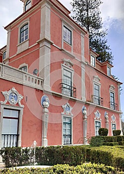 Marques de Pombal Palace, 18th-century Baroque and Rococo, garden side view, Oeiras, Lisbon, Portugal