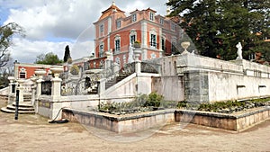 Marques de Pombal Palace, 18th-century Baroque and Rococo, garden view, Oeiras, Lisbon, Portugal