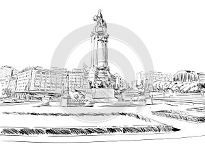 Marques de Pombal Square. Lisbon. Portugal. Europe. Hand drawn vector illustration.