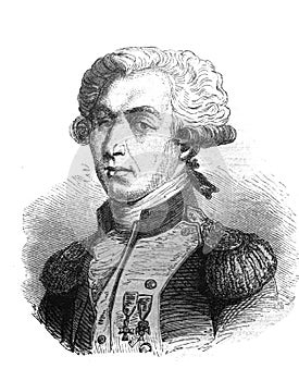 Marquis de Lafayette French politician participant in the great French Revolution in the old book The Essays in Newest History, by