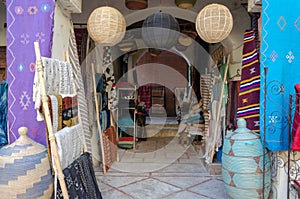 Marrakech - market stalls in Medina old city. Meat. Marocco, January 2019 photo