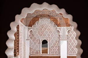 MARRAKECH, MOROCCO - APRIL 18, 2023 - Famous Madrassa Ben Youssef in the medina of Marrakech in Morocco