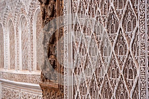 MARRAKECH, MOROCCO - APRIL 18, 2023 - Famous Madrassa Ben Youssef in the medina of Marrakech in Morocco