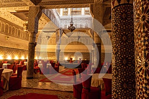 MARRAKESH, MOROCCO - JAN 2019: Moroccan architecture traditional arabian design - Big beautiful hall for big photo