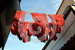 Marrakesh red wool drying