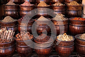 Marrakesh Spices in pots, Medina souk photo