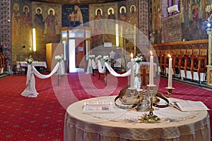Marriage ceremony. Wedding ceremony in Orthodox church - Romania