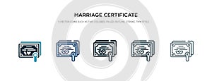 Marriage certificate icon in different style vector illustration. two colored and black marriage certificate vector icons designed