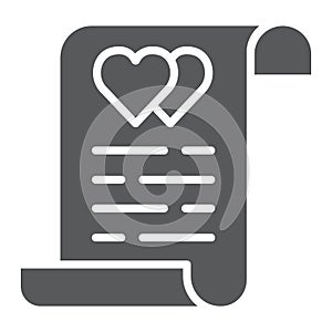 Marriage contract glyph icon, document and agreement, marriage insurance sign, vector graphics, a solid pattern on a