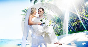 Marriage Couple Beach Wedding Happiness Concept