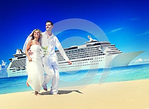 Marriage Couple Honeymoon Beach Summer Concept