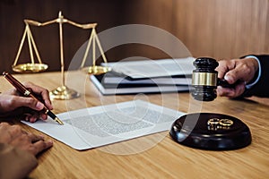 Marriage divorce on Judge gavel deciding, Consultation between a