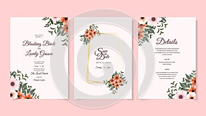 Marriage invitation card cute flowers Wedding floral vector template