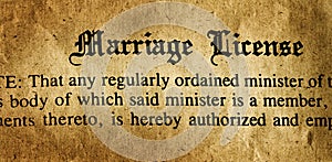 Marriage License on Old Worn Weathered Paper photo