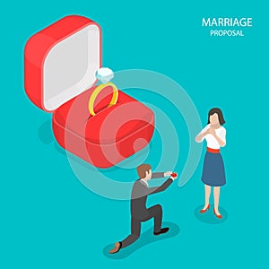 Marriage proposal flat isometric vector.