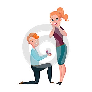 Marriage Proposal Man Kneeling Cartoon Scene