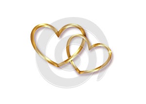 Marriage rings. Two golden interlocking hearts isolate on transparent or white background. 3d vector illustration happy valentine