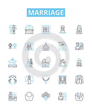 Marriage vector line icons set. Marriage, Wedlock, Union, Nuptials, Matrimony, Bond, Pledge illustration outline concept