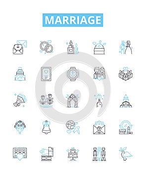 Marriage vector line icons set. Marriage, Wedlock, Union, Nuptials, Matrimony, Bond, Pledge illustration outline concept