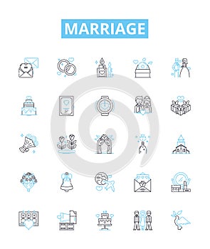 Marriage vector line icons set. Marriage, Wedlock, Union, Nuptials, Matrimony, Bond, Pledge illustration outline concept photo