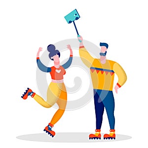 Married Bloggers Couple Vector Flat Illustration