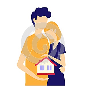 A married couple is buying a house on a mortgage. Real estate loan. Home insurance