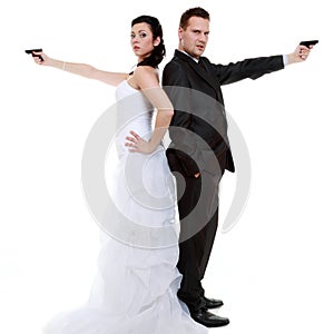 Married couple problem discord, bride groom with gun