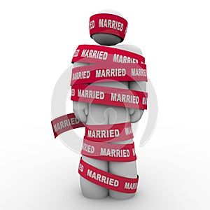 Married Man Wrapped Red Tape Prisoner Trapped Person