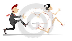 Married wedding couple. Bride runs away from the bridegroom illustration