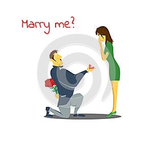 Marry me cartoon illustration for valentines day.