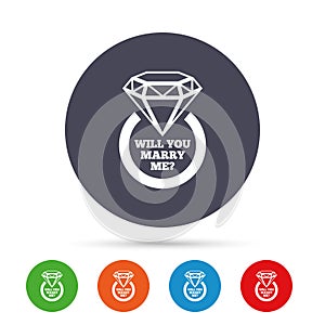 Marry me ring sign icon. Engagement symbol.