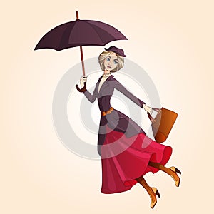 Marry Poppins flying on umbrella