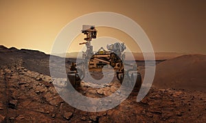 Mars 2020 Perseverance Rover is exploring surface of Mars. Perseverance rover Mission Mars exploration of red planet. Space