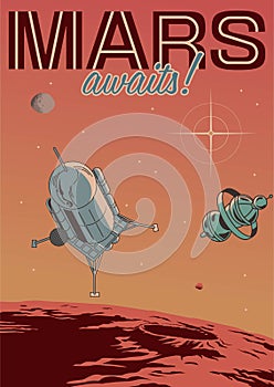 Mars awaits! Retro Future Space Poster