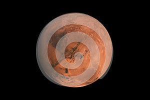 Mars on a black background isolated. red planet mars element for designers.