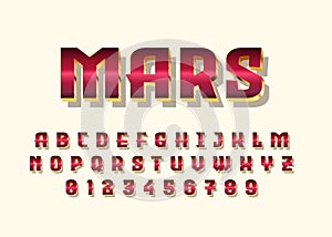 Mars chrome red gold style vector font with uppercase and digit number