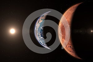 Mars and Earth