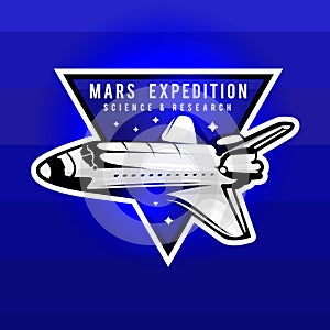 Mars expedition logo concept with space shuttle