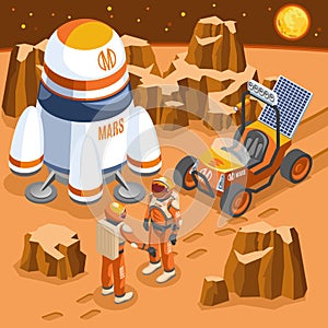 Mars Exploration Isometric Illustration