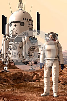 Mars lander and astronaut photo