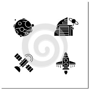 Mars landing glyph icons set